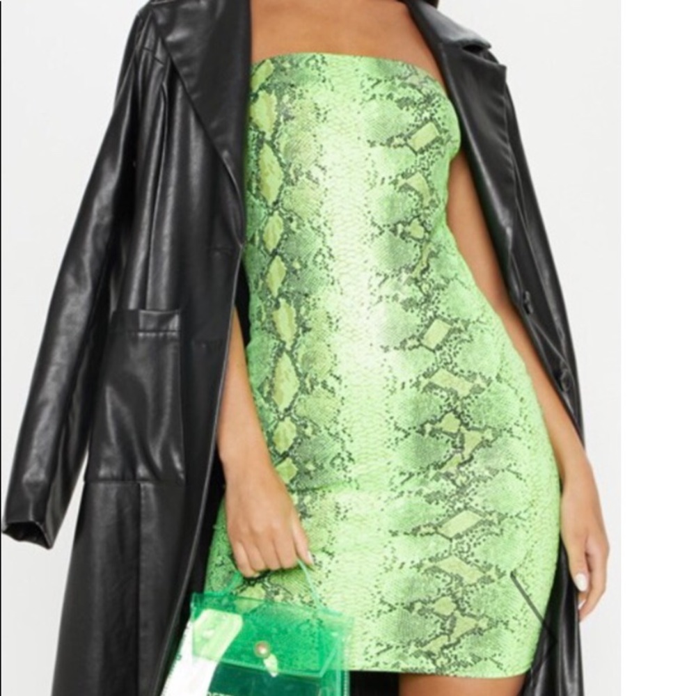 Black Bead Neon Snake Print Bandeau Dress
